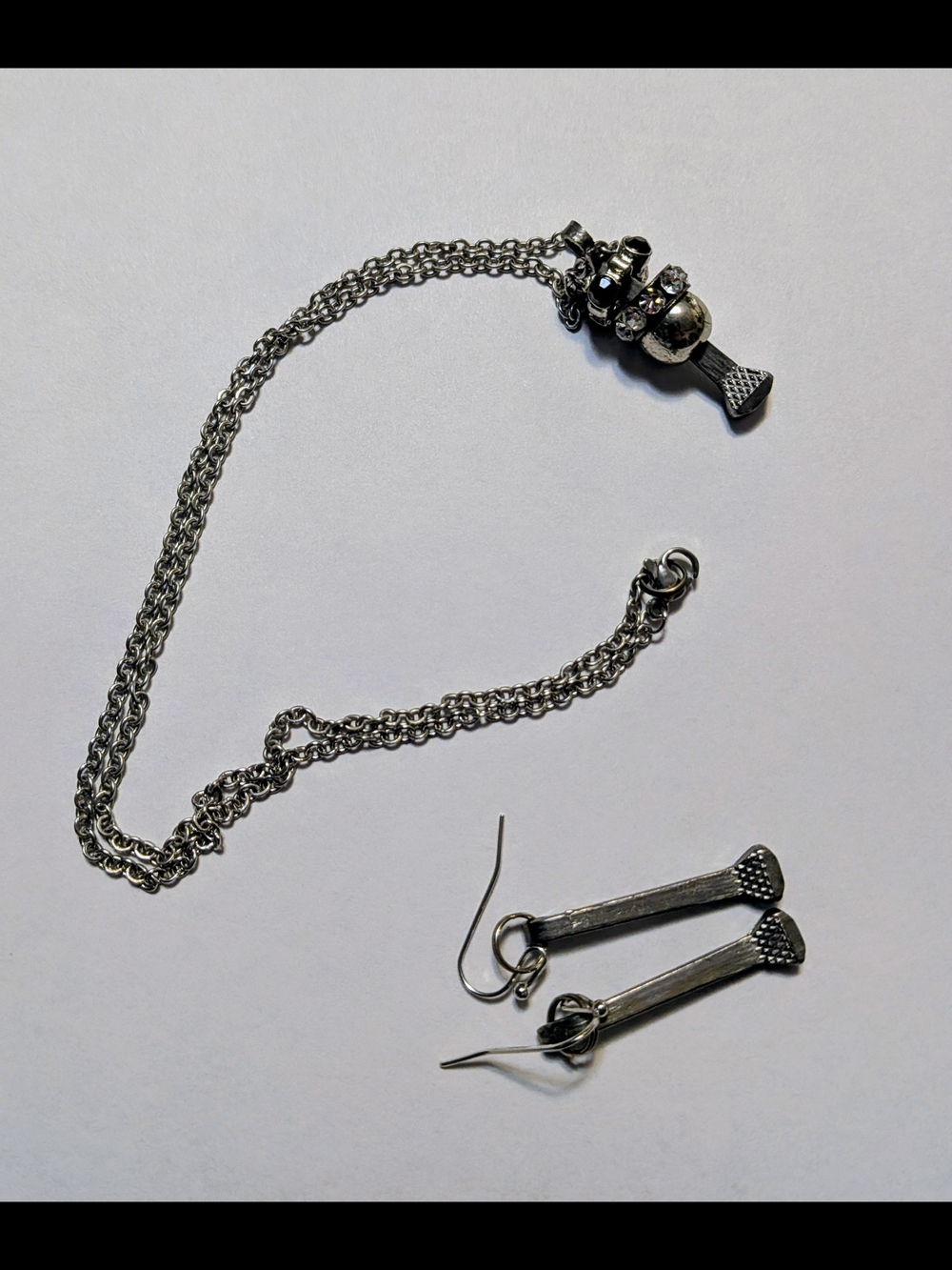Horseshoe Nail  Crystal Accent  Pendant Necklace With Earrings